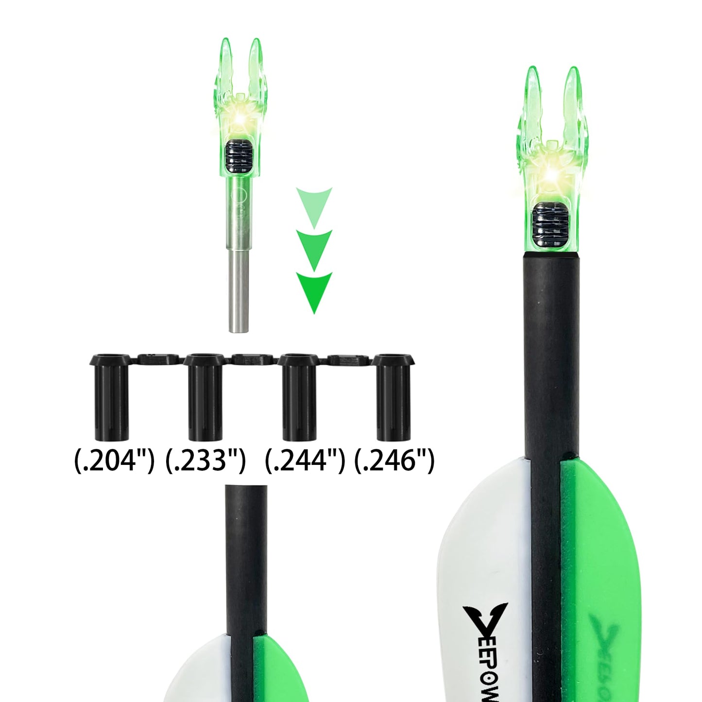 DEEPOWER 4/9 PCS G Lighted Nocks for Arrows .165 .204 .233 .244 .246 inch Inside Diameter with X,H,S,GT Bushings LED Lighted Nock and ON/Off Switch for Archrey Hunting