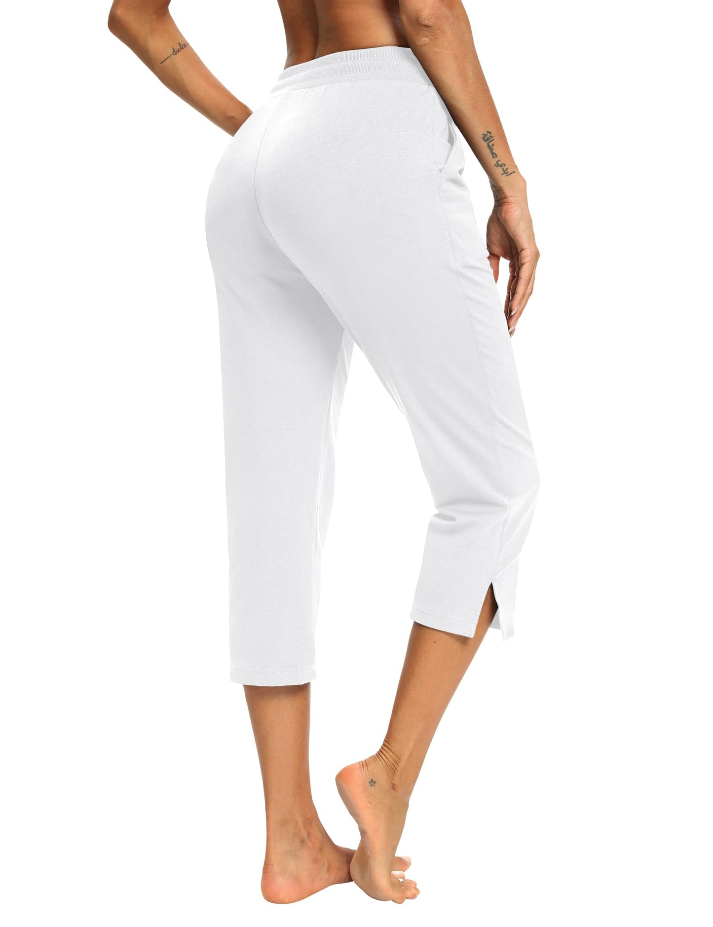 LEXISLOVE Capris for Women Casual Summer Wide Leg Crop Pants Loose Comfy Drawstring Yoga Jogger Capri Pants with Pockets White XL