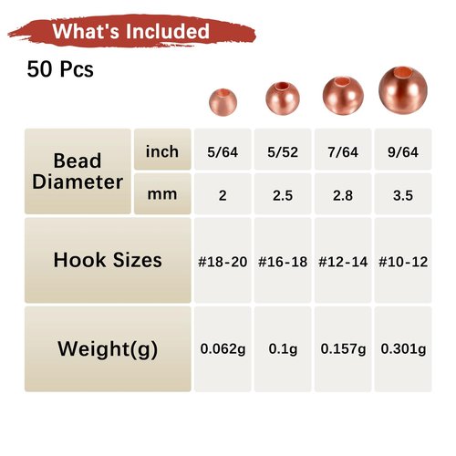 TIXIPEM 2.8mm Dia Tungsten Beads for Fly Tying [50PCS] - Slotted Head Ball for Tackle Craft & Fishing - [#12-14 - Copper Tone] Sink Deeper Faster Tapered Hole Fly Fishing Materials