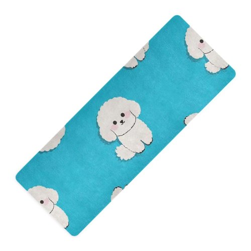 Cartoon Cute White Bichon Frise Dog printed natural yoga mat For floor, natural rubber non slip, with yoga mat storage tapete para ejercicio 71x26 inches