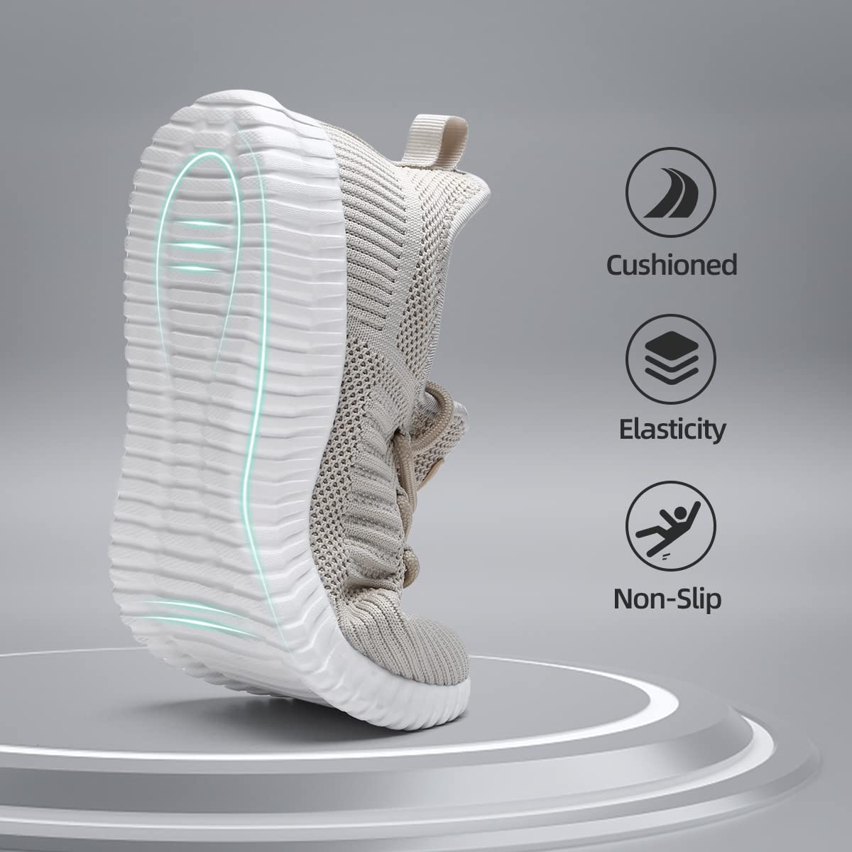SK·TRIP Women's Walking Shoes Lightweight Breathable Flying Woven Mesh Upper Casual Jogging Shoes Ladies Tennis Shoes Workout Footwear Gym Sneakers for Women Beige
