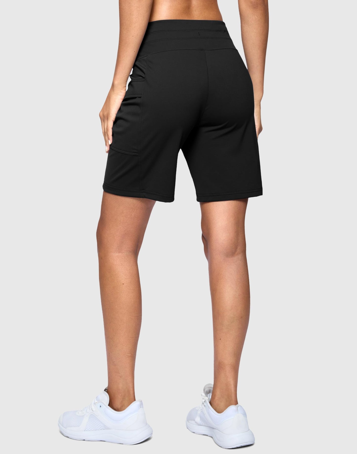 G Gradual Women's 7" Athletic Hiking Long Shorts with Side Pockets High Waisted Stretchy Bermuda Shorts for Women Workout Casual (Black, L)