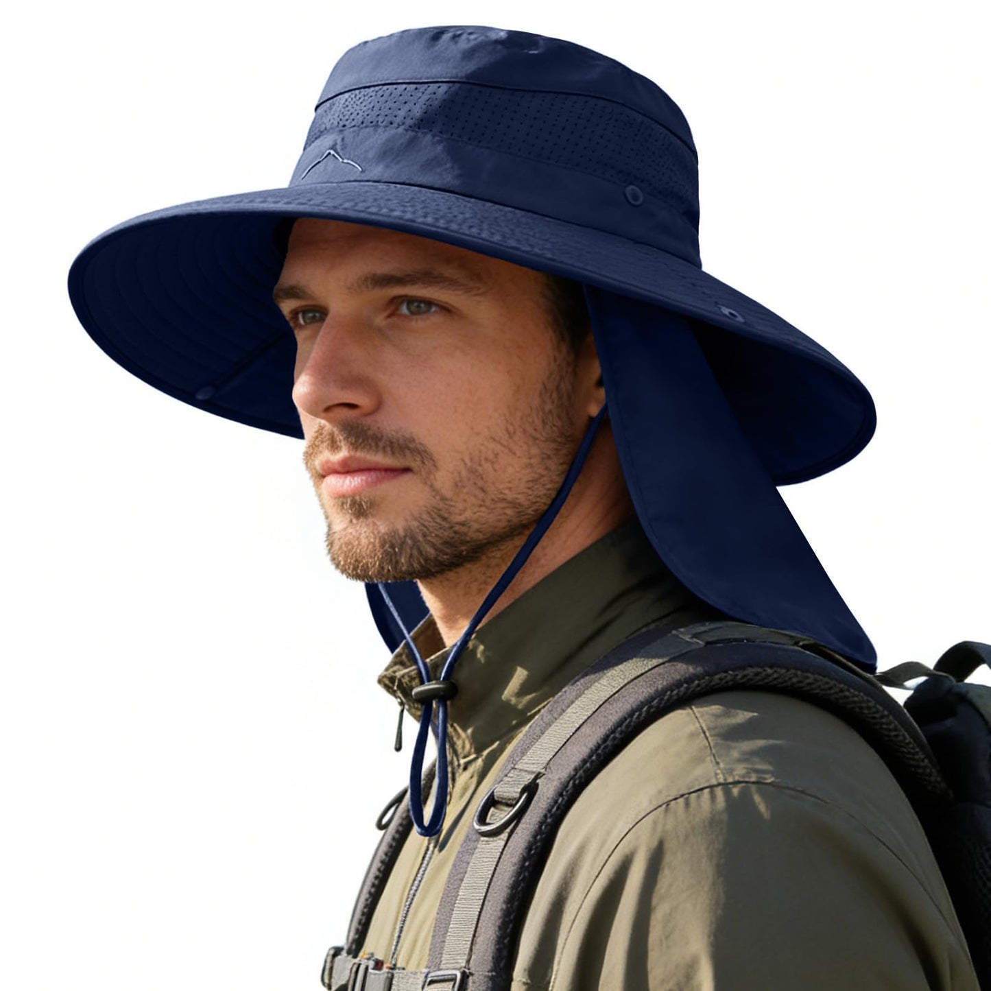 Sun Hats for Men Women, UPF50+ Protection Safari Hat,Wide Brim Fishing Hat with Neck Flap,Bucket Hats for Beach Hiking Navy