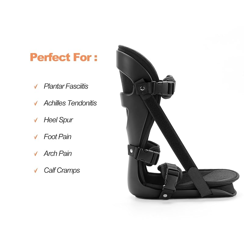 Plantar Fasciitis Night Splint - Sleeping Stretch Boot, Black, Large (Variation: Black-Black+Large)