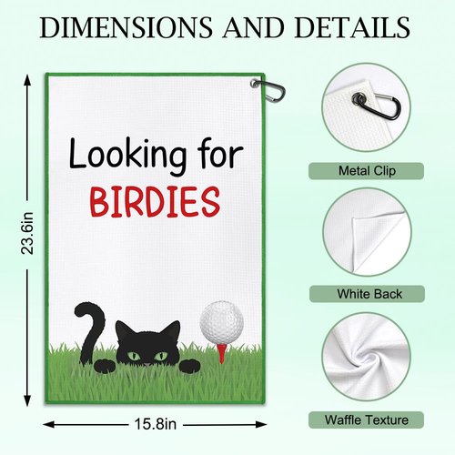 DYJYBMY Looking for Birdies Funny Printed Golf Towel for Golf Bags with Clip, Funny Cat Golf Towel Gifts for Men Women Cat Lover Mam Aunt Sister, Fun Novelty Towels for Women Mom Sister BFF Friend
