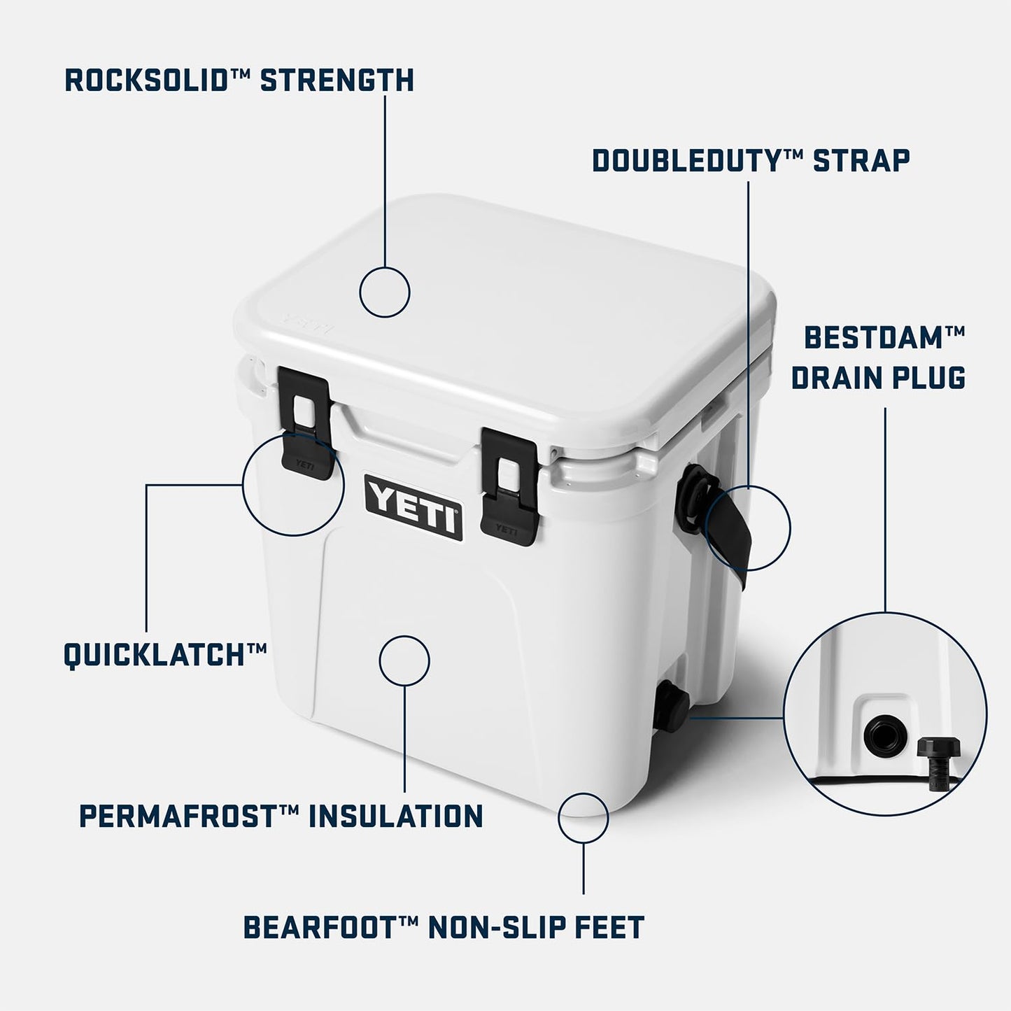 YETI Roadie 24 2.0 Hard Cooler with DoubleDuty Shoulder Strap and Drain Plug, White