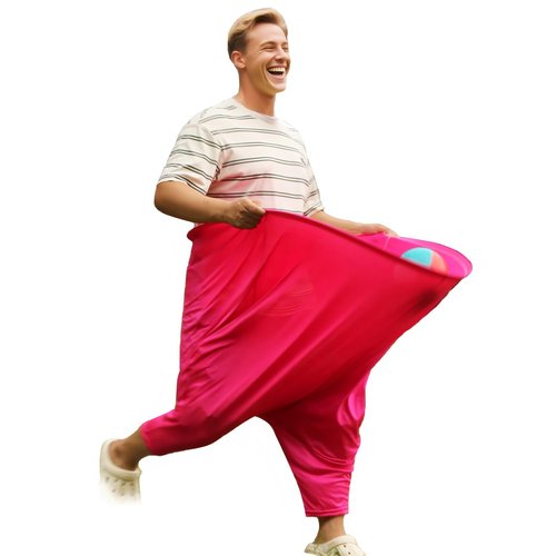 Granny Pants Yard Game Set - Peculiar Outdoor Game Granny Pants with 3 Bouncy Balls, 2 Marker Cones & Air Pump, Perfect for Family Reunion Games, Backyard Gatherings & Team Games (Red)