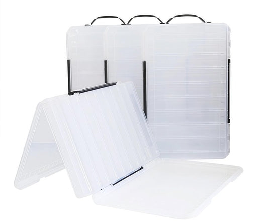 Fishing Lure Box Double-Sided: 3 Packs Large Saltwater Lure Storage Fishing Tackle Box for Crankbait Jerkbait Squid Jig Case Organizer - 18 Grids (Clear)