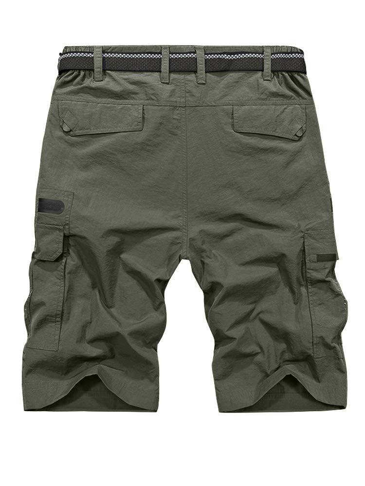 Jessie Kidden Mens Outdoor Casual Expandable Waist Lightweight Water Resistant Quick Dry Fishing Hiking Shorts #6222-Army Green,30