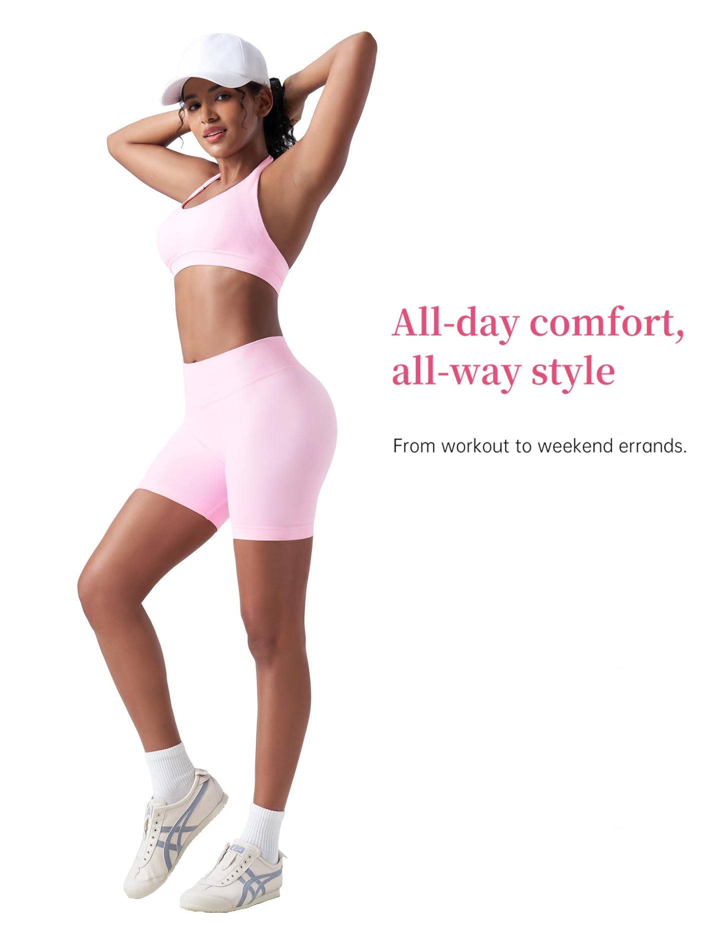 Kepblom High-Waisted Butt-Lifting Scrunch Gym Shorts for Women - Workout Yoga Biker, Seamless Spandex Booty Shorts,Pink,S
