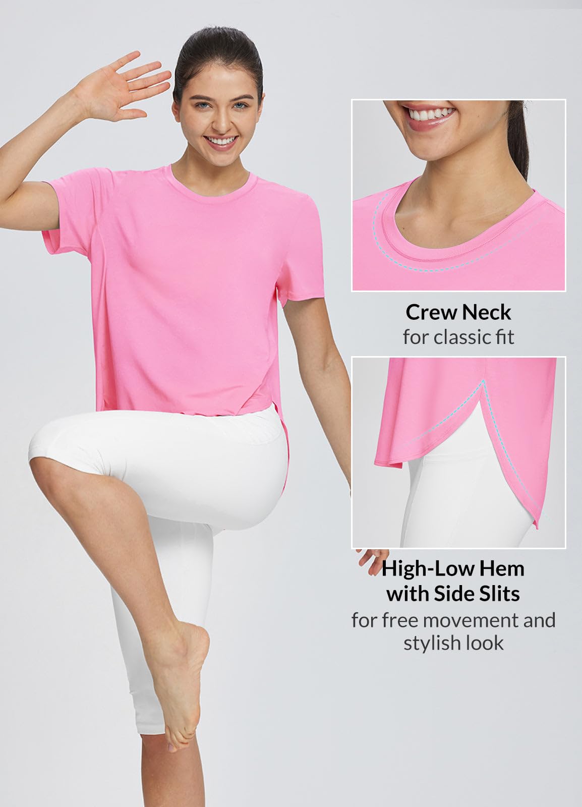 baleaf Women's Workout Shirts Short Sleeve Athletic Tops Lightweight Loose Fit for Running Exercise Yoga T-Shirts Pink L