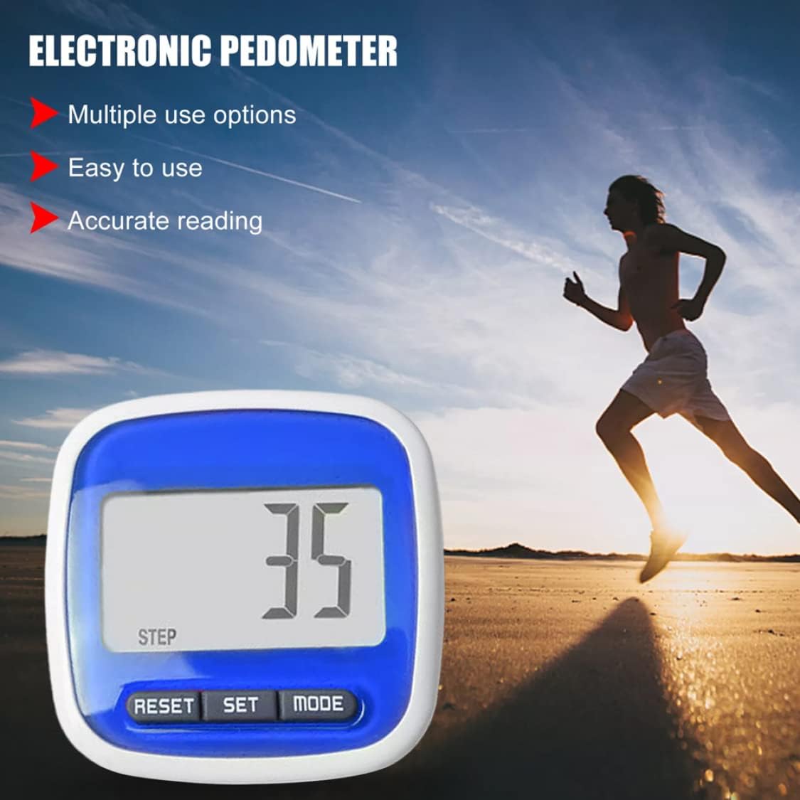 1PC Pocket Pedometer with Belt Clip Pocket Step Counter, Pedometer Step Counter Walking Distance Calorie with Large LCD Display and Belt Clip (Blue) Running