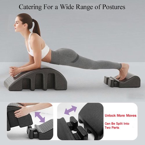 DOLOKEE Spine Corrector Pilates Equipment, S-Curve Design, Back Support and Core Exercise Tool (Black, with Stretching Strap)