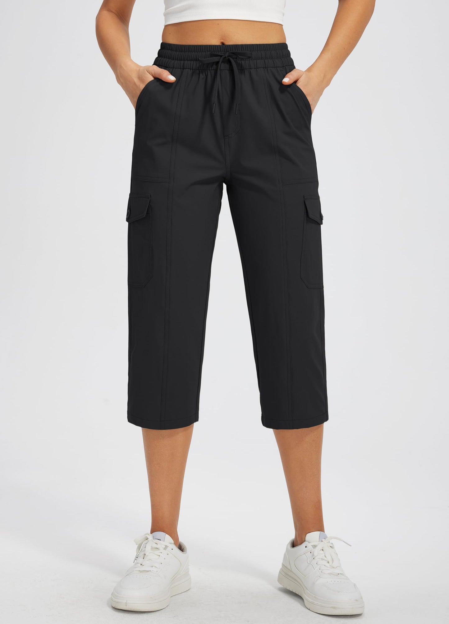 Libin Women's Capri Pants Cargo Capris Hiking Pants, Black L