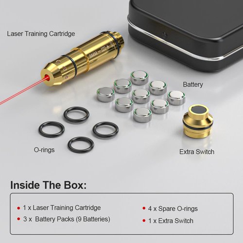 VANTARA 9mm Laser Training Cartridge for Dry Fire Laser Training Brass Shell with 3 Set Batteries