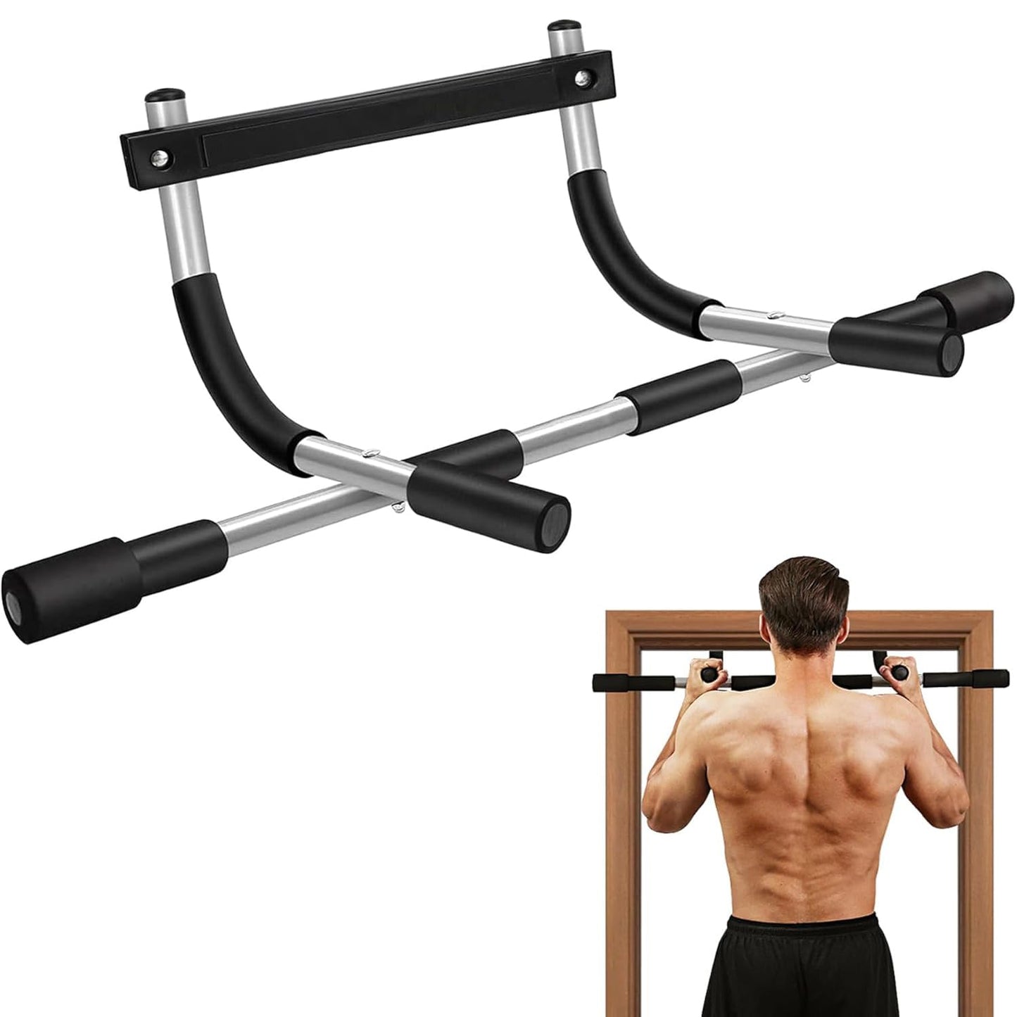 Doorway Pull Up Bar for Home Gym, Padded Grips Chin Up Bars for Door Frame, Heavy-Duty Thickened Steel