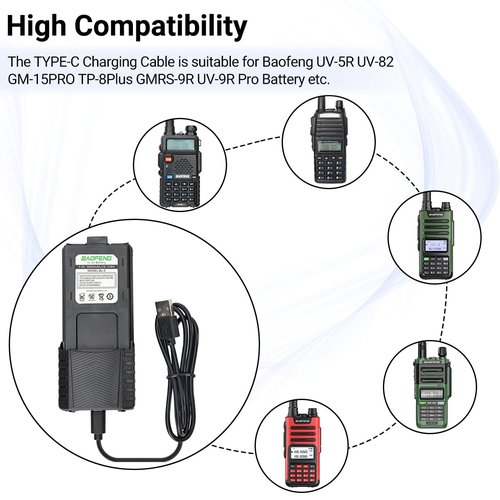 BAOFENG UV-5R Battery 3800mAh USB-C Charging Extended High Capacity Battery for UV5R BF-8HP UV-5R Series Radios with Type-C Charging Cable,2Pack