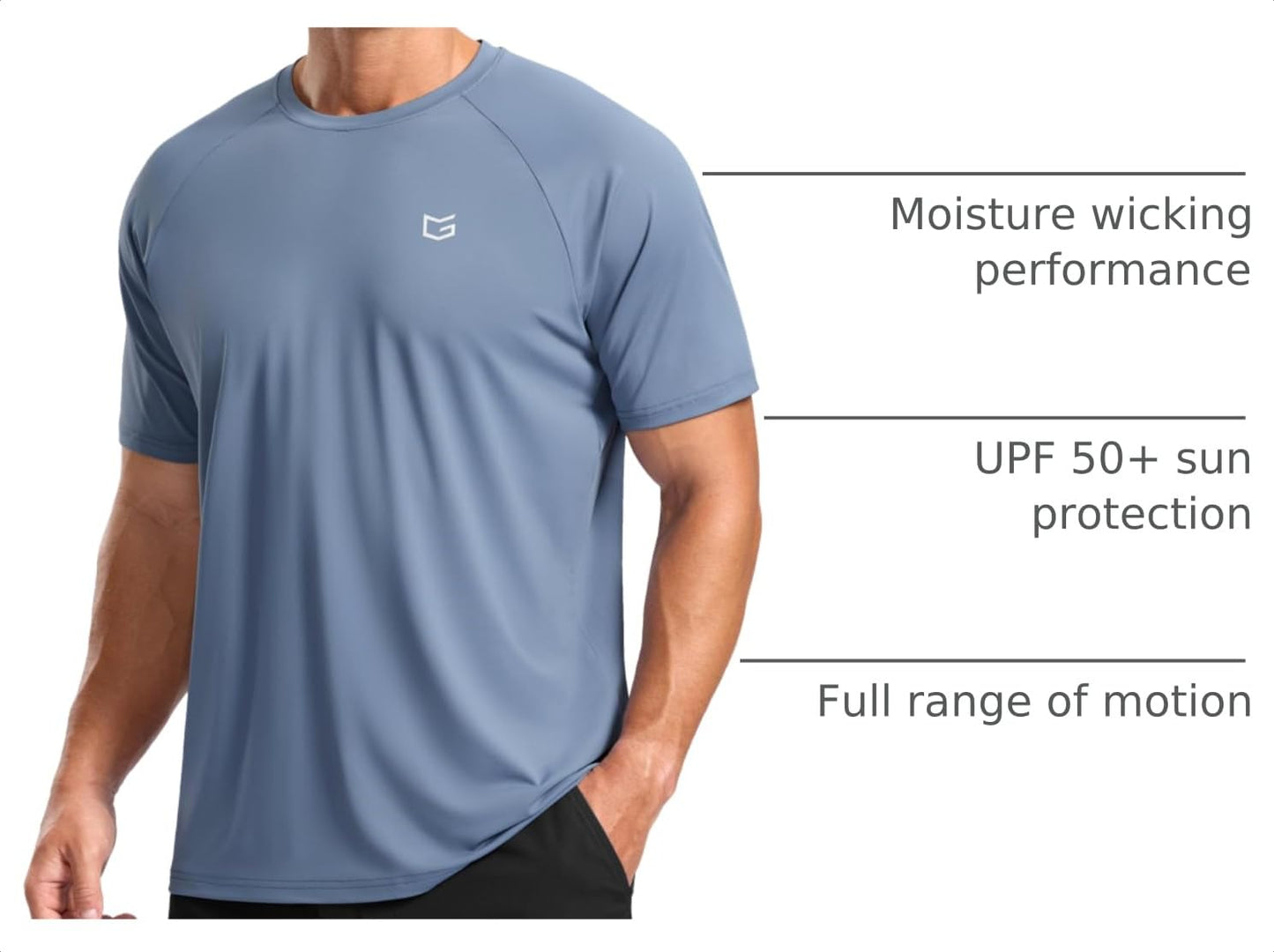 G Gradual Men's Athletic Workout T-Shirts Moisture Wicking Cooling Running Shirts Short Sleeve Performance Tee for Gym Tennis(Slate Blue,L)