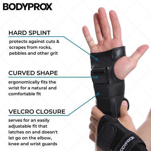 BODYPROX Knee Pads Elbow Pads Wrist Guards Set for Skateboarding, Roller Derby, BMX Ride, and Inline Skating (Medium)