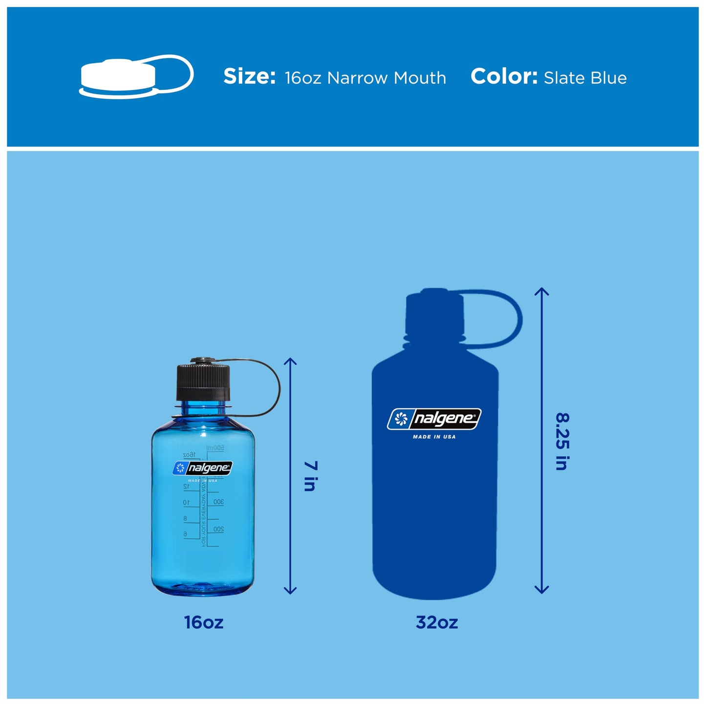 Nalgene 16 oz Narrow Mouth Water Bottle, Slate Blue