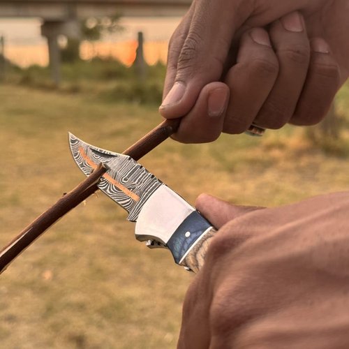 Damascus Pocket Knife with Clip - 6.5" Handmade Folding Knife with Sheath - Pocket Knife For Men - Camping Hunting Fishing Indoor & Outdoors Activities - Damascus Knife - Folding Hunting Knives