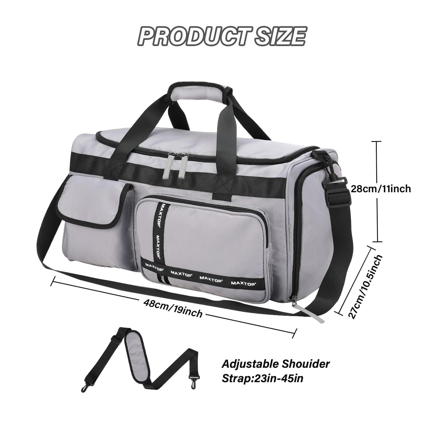 MAXTOP Travel Duffle Bag for Men Women Gym Bag with Shoes Compartment Waterproof Sports Weekend Overnight Travel Bag,Grey
