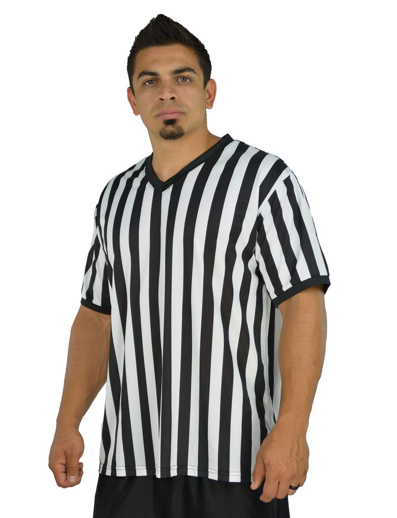 Mens Referee Shirts | V-Neck Style | Perfect Ref Shirt for Officials, Bars, More - Black/White CA2025V L