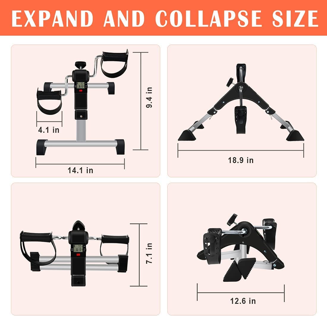 GOREDI Under Desk Bike Pedal Exerciser, Upper & Lower Peddler Exerciser for Seniors with LCD Display, Fitness Folding Exerciser Peddler for Arm & Leg Workout