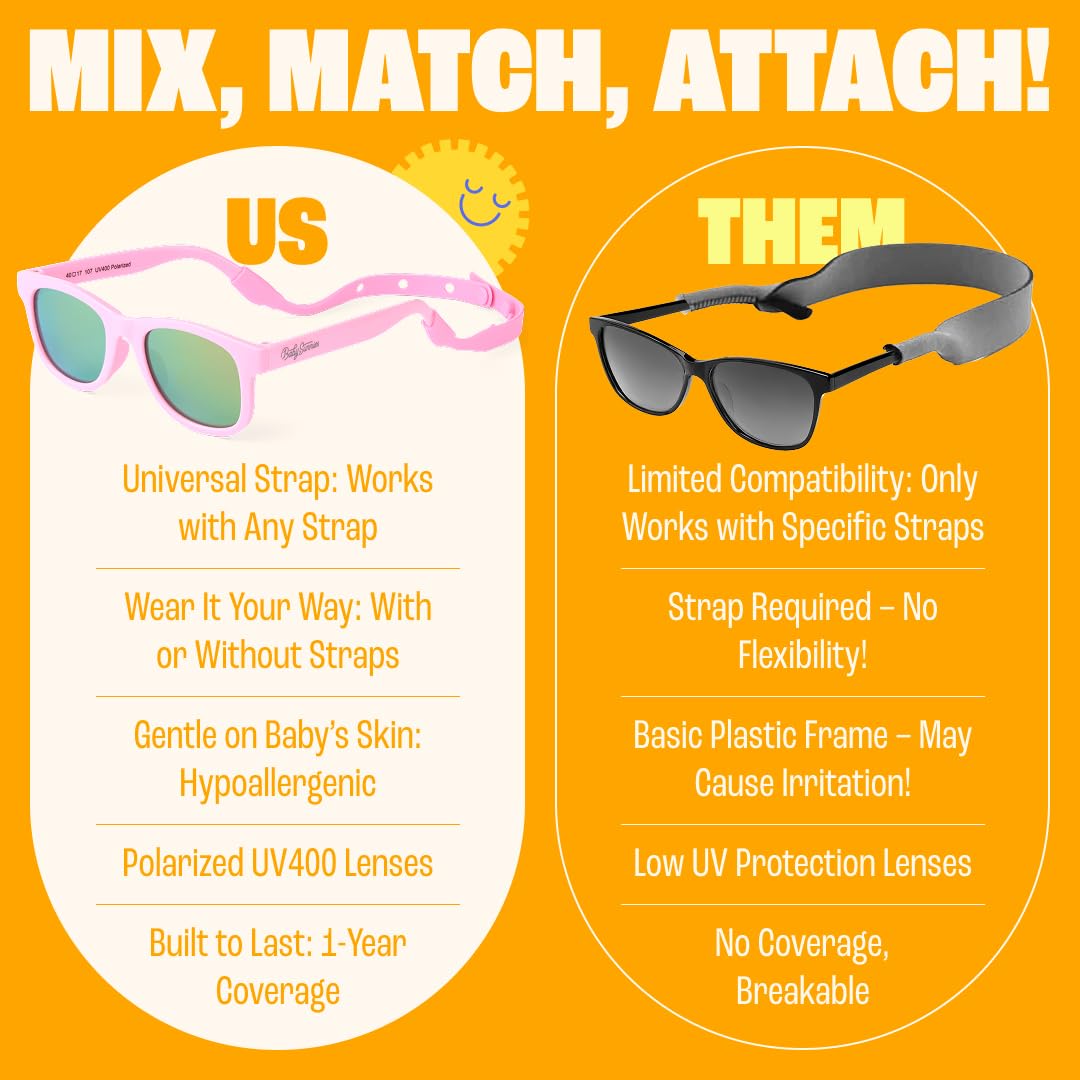BABY SUNNIES Polarized Baby Sunglasses with Strap - Unbreakable Flexible Infant Sunglasses for Toddlers & Newborns 0-24 Months - Pink - Baby Beach Essentials - Infant Travel Essentials