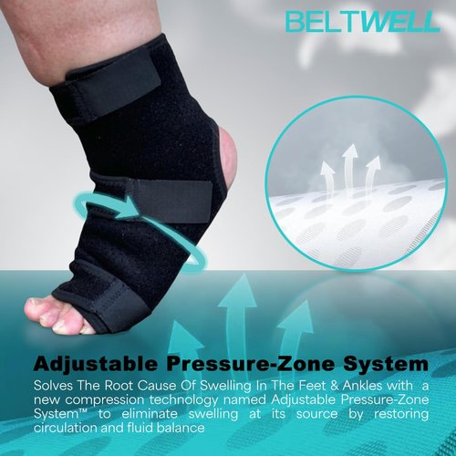 Beltwell® - Adjustable Foot & Ankle Compression Wraps For Edema, Lymphedema, Swelling, Neuropathy, Diabetic Foot Care, Circulation (2 Wraps) (Black, X-Large)