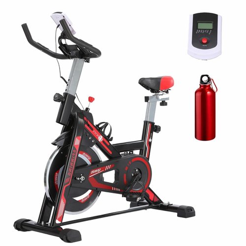 Home Spin Bike - Silent Indoor Exercise Bike with 6KG Flywheel, Belt Drive, Adjustable Seat & Handlebar, LCD Display + Heart Rate Monitor, Water Bottle Holder - Compact Cardio Bike for Apartment Fitness