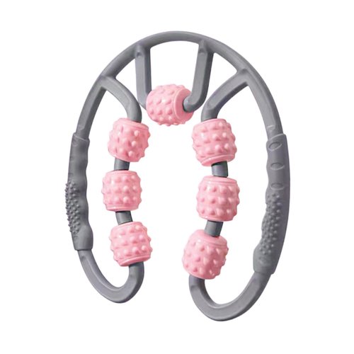 Muscle Roller for Legs Massage Tool Equipment 7 Wheels Leg Roller for Thighs for Shoulder Bodybuilding Home Gym Athlete Gift, Gray and Pink