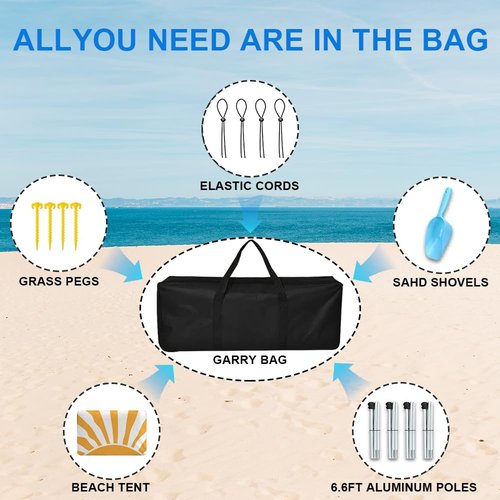 YUKIHOME Beach Tent Sun Shade Canopy Tent, UPF 50+ Camping Beach Sun Shelter 10 x 10ft 4 Pole, Lightweight, Easy Set Up and Carry