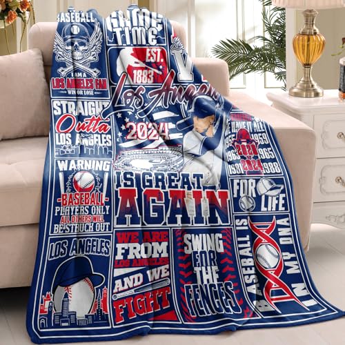 Los Angeles Blanket, Baseball Gifts for Men Women, Baseball Blankets for Adults, Baseball Gear Accessories Stuff 60"x50" Blankets and Throws for Birthday Game Day.