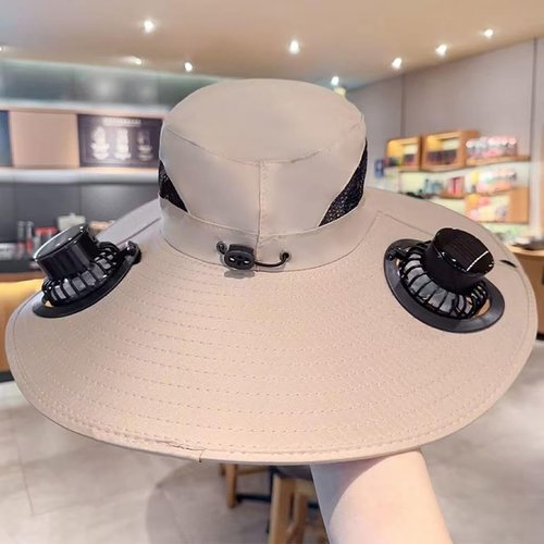 Solar Fan Hat, Hat with Fans Solar Power, Solar Fan Fats for Men, Outdoor Wide Brim Sun Hat with 2 Solar Fan for Outdoor Fishing,Hiking, Beach. Grey