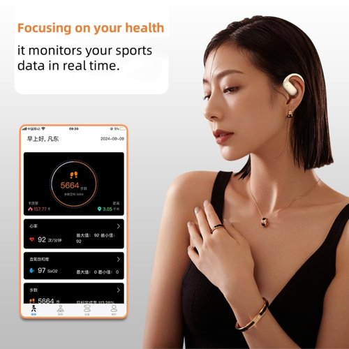 Wireless Meditation Earbuds with Real-Time Heart Rate & Blood Oxygen Monitoring - Open-Ear Sports Headphones, IPX5 Waterproof, Secure Silicone Ear Hooks for Running/Gym & Health Tracking (Black)
