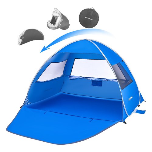 Pop Up Beach Tent for 4 Person with UPF 50+ Protection，Automatic Easy Setup Waterproof Beach Shade，Lightweight and Portable Beach Tent Sun Shelter - Dark Blue