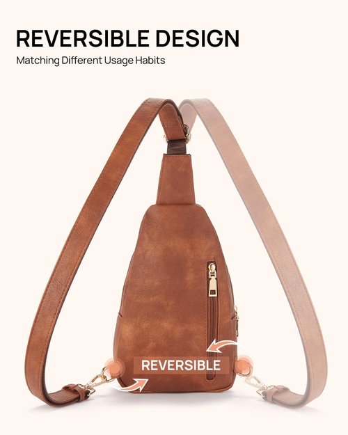 Telena Sling Bag for Women Leather Fanny Pack Crossboday Backpack Brown