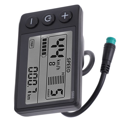 Cunyuer Electric LCD Display Meter, S866 Bike Display, 24V 36V 48V Bike Speedometer with Plug for Electric Scooter 22.2mm/0.9in Handlebars