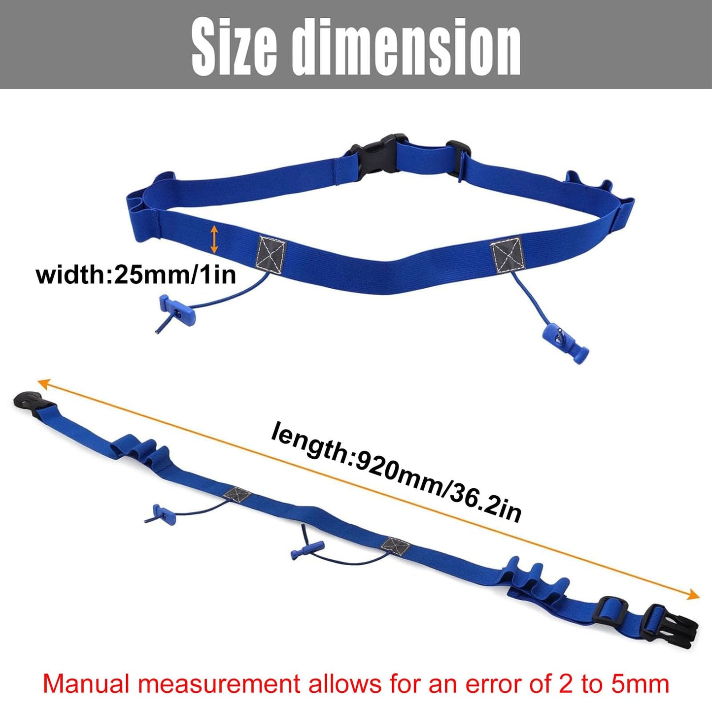 GDFYMI 2Pcs Race Number Belt Race Bib Belts with 6 Energy Gel Loops for Marathon Triathalon Running No Safety Pins Required (Black/Blue)
