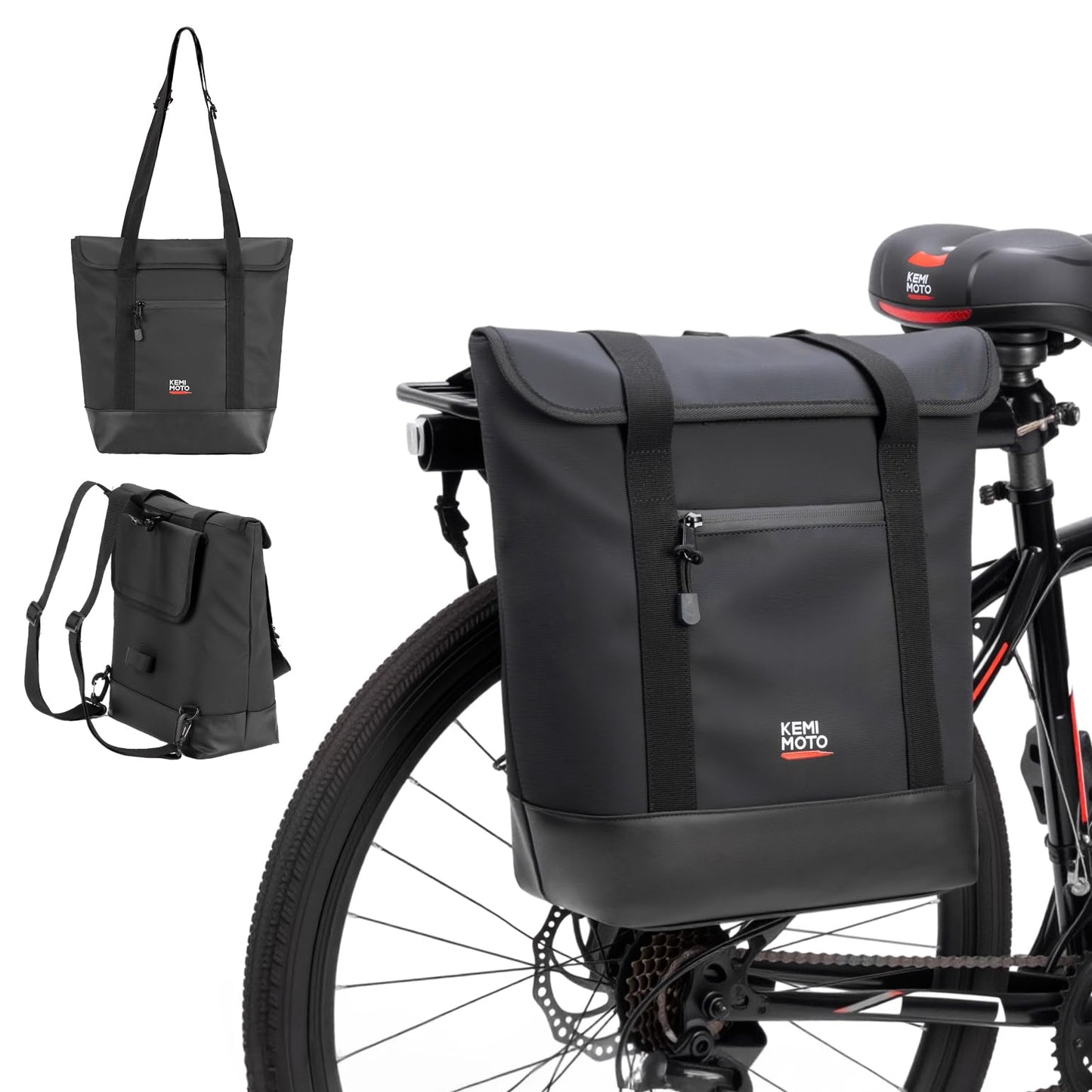KEMIMOTO Bike Rack Bag, Pannier Backpack for Bicycles with Removable Shoulder Strap, 24L Water-Resistant Bike Packing Rear Rack for Women & Men, Cycling Accessories for Commuting Shopping Traveling