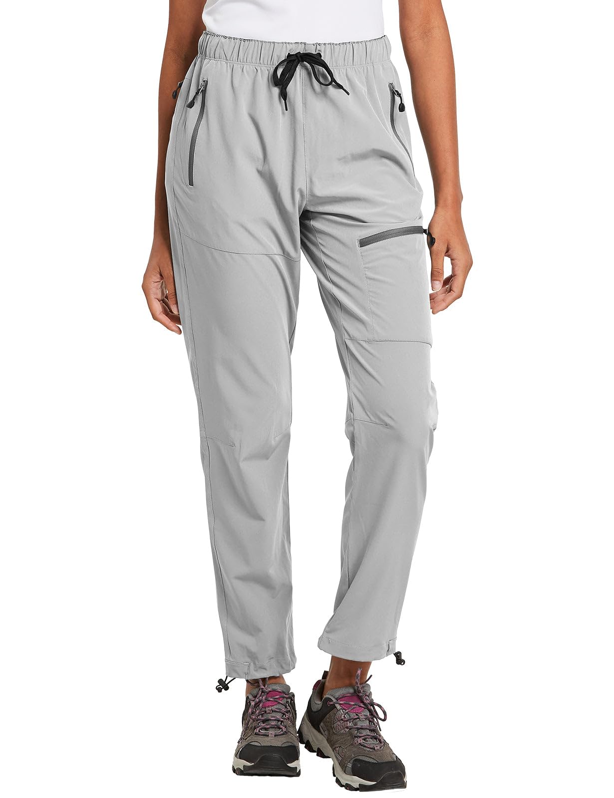 baleaf Travel Pants Women Hiking Long Tall Lightweight Quick Dry Water Resistant Cargo Pants 31'' Cool Gray Size S