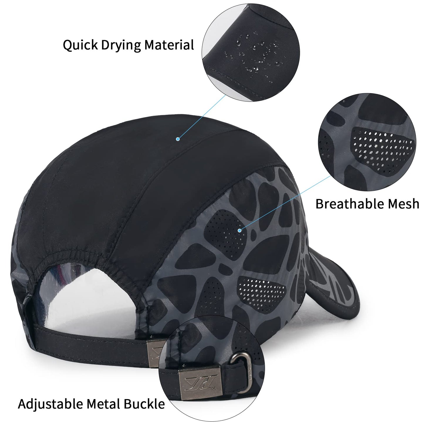 Qlauca Running Hat Mesh Quick Dry Hat Baseball Cap for Women Men Black
