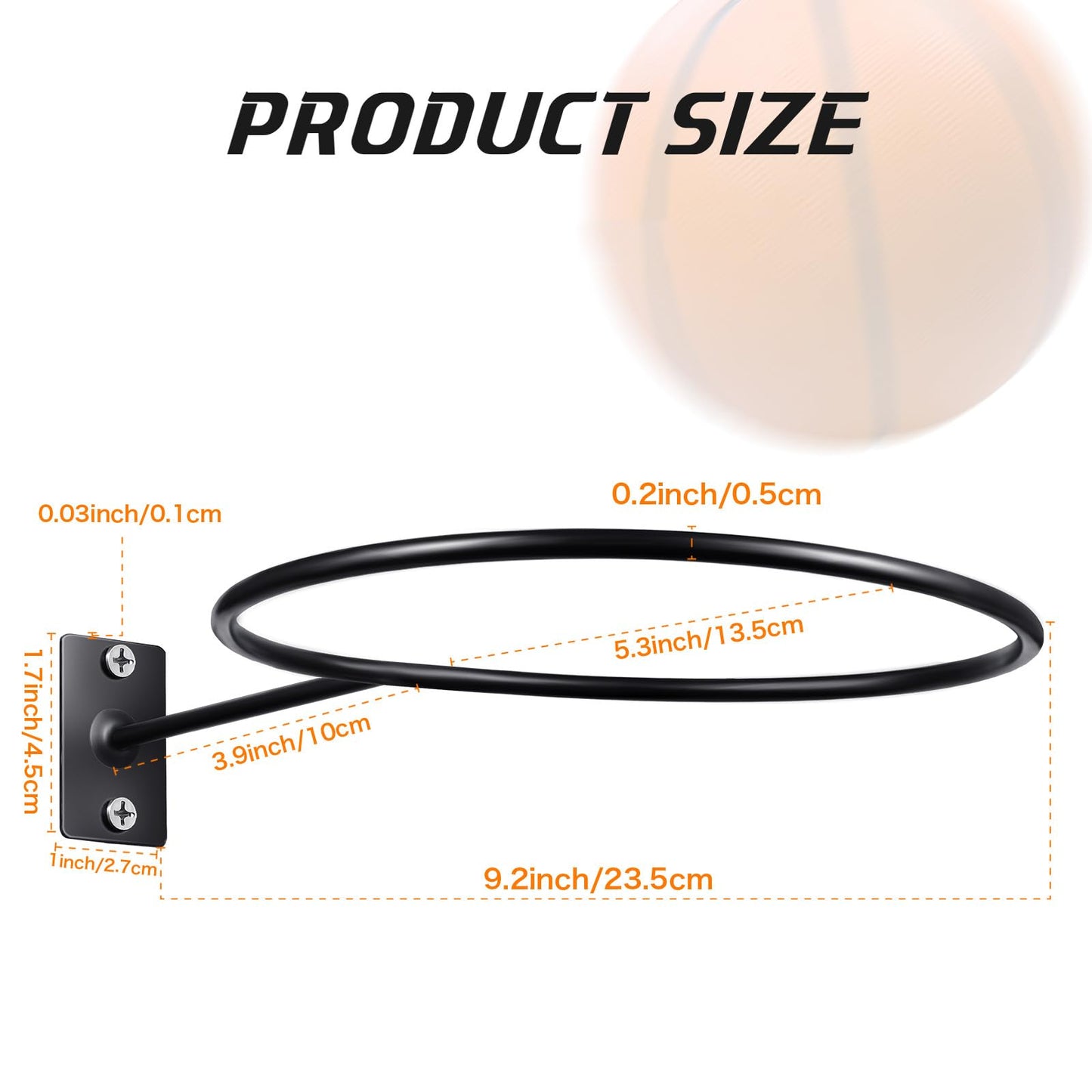 Threan 4 Pieces Basketball Holder Wall Mount, Sports Ball Storage Display Rack for Basketball Football Volleyball Soccer, Metal Black Ball Holder, Room Decor Saver Storage Display