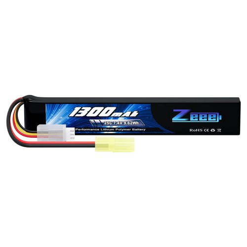 Zeee 2S Airsoft Lipo Battery 1300mAh 7.4V 25C Stick Battery with Mini Tamiya Connector for Airsoft Guns Rifle
