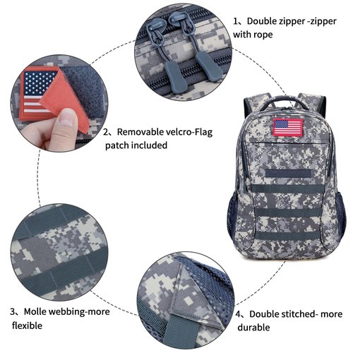 outdoor plus Camo Backpack,Military Boys Backpacks for School,40L Army Bookbag with USB Charging Port Waterproof