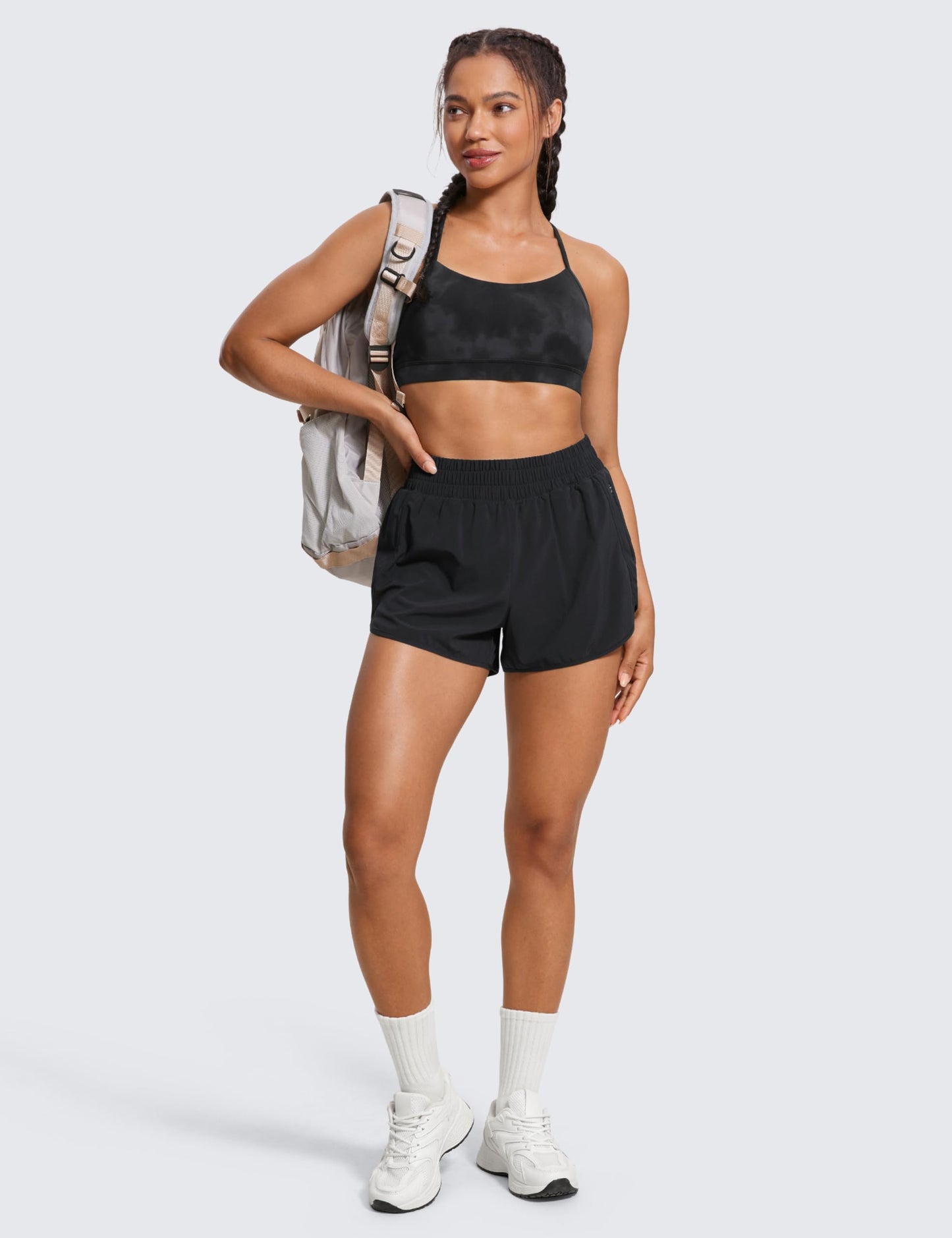 CRZ YOGA Butterluxe Y Back Sports Bras for Women - Padded Racerback Low Impact Spaghetti Thin Strap Workout Yoga Top Black Tie Dye Flowers Small