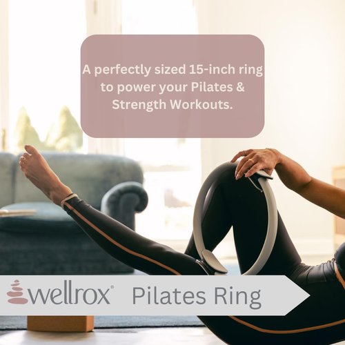 Wellrox Pilates Ring and Carrying Bag- Lightweight Magic Circle Yoga Ring- Core, Thigh and Arm Exerciser for Yoga, Pilates, Strength Training (15 inches, Grey)