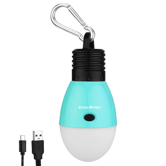 EverBrite Rechargeable Camping Light, Portable Tent Lantern,3 Lighting Modes, Hanging Tent Light Bulbs with Clip Hook for Hiking, Fishing, Backpacking, Emergency and More-Blue