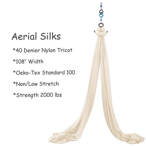 SKYPHAROS 11 Yards Aerial Silks Yoga Swing Set - Aerial Yoga Hammock Kit Anti-Gravity Flying for Fitness, Low/Non Stretch Nylon Tricot Fabric Hardware Included for Dance